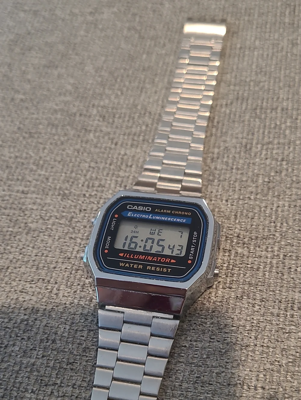 Casio Silver Digital Bracelet Watch with Black Dial Accents